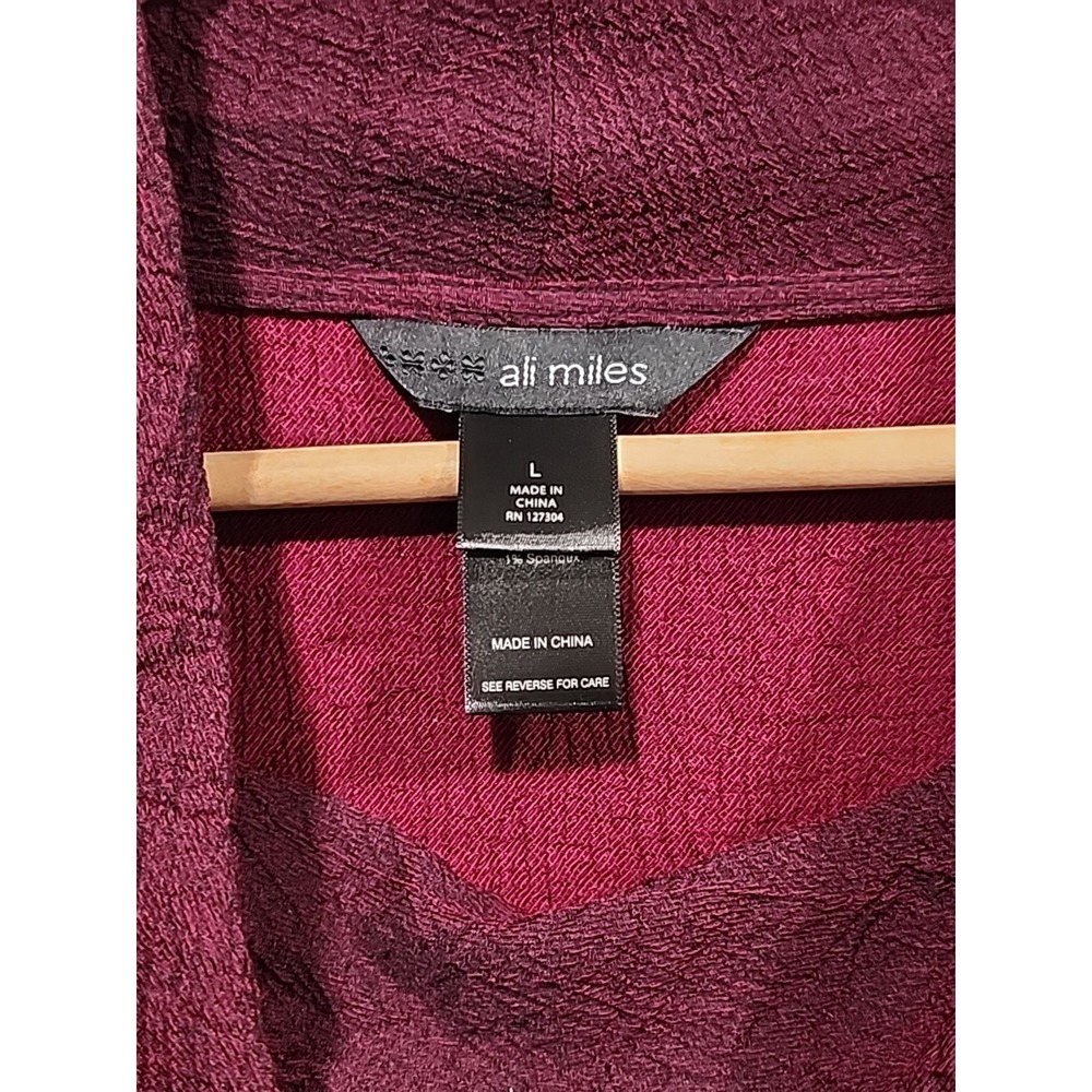 Ali Miles Boho Cowl Neck Tunic Womens L Burgundy, Long Sleeve Crinkled Texture - Picture 2 of 10